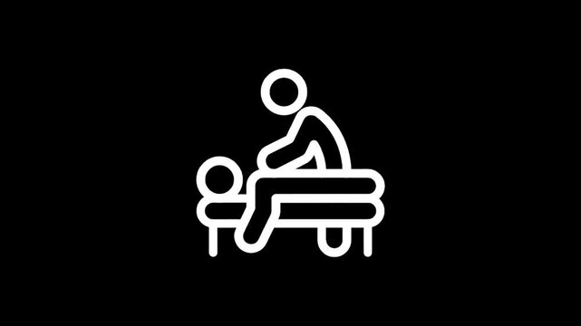 Simple line art icon of a person receiving a massage on a table