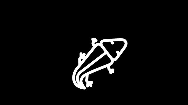 Minimalist white outline of an axolotl on a black background, simple and clean design