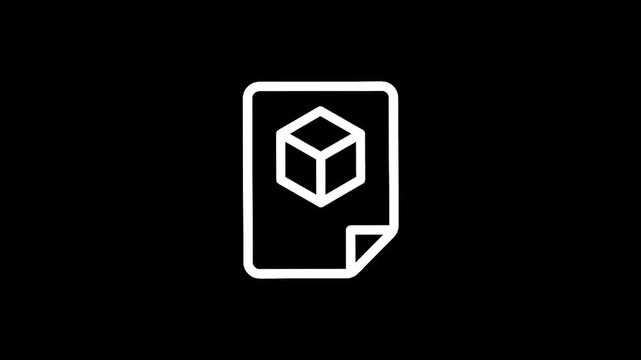 Icon representing a 3D model document or blueprint on a black background