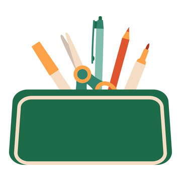 Pencil case with assorted school supplies