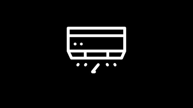 White line art icon of an air conditioner unit blowing cool air with a lightning bolt symbol
