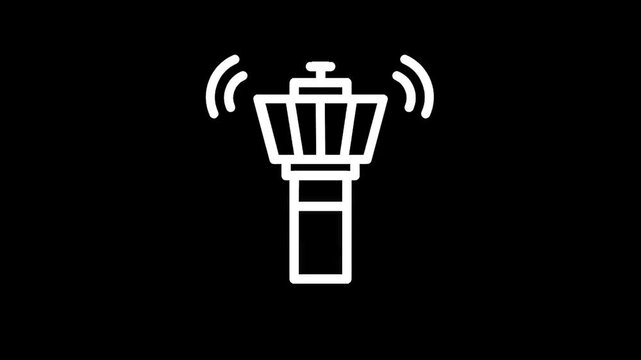 Modern air traffic control tower icon with radio waves emanating outwards