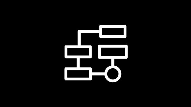 Simple flowchart icon representing business process and organization on a black background