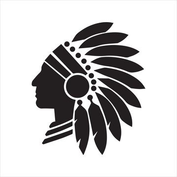 Native American Chief Silhouette Icon &ndash; Tribal Headdress Vector Illustration
