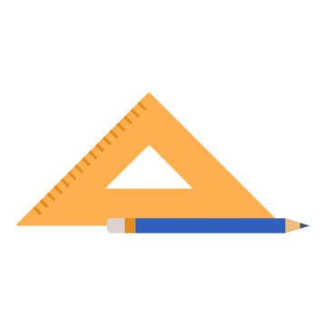 Pencil and triangle ruler for school