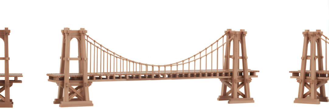Wooden suspension bridge model from multiple views