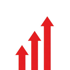 Three red upward-pointing arrows indicating growth or progress in a sequence isolated on transparent background