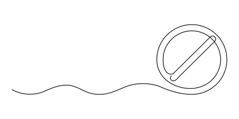 Single continuous line drawing of prohibited sign symbol with copy space background. Stop concept outline for graphic design. Warning, restriction, forbidden idea. Vector illustration