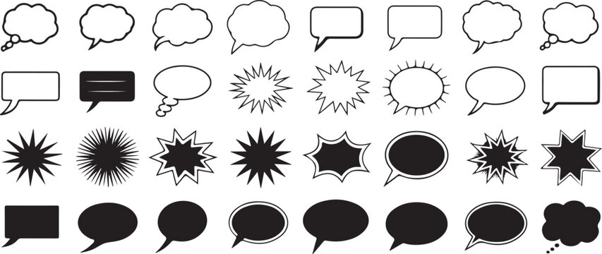 bubble burst and explosion shapes comic callouts vector set