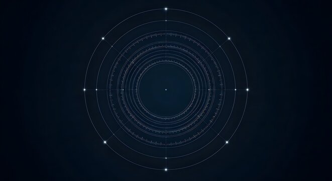 Minimalist concentric circles micro ticks precision timing atomic clock synchronization concept