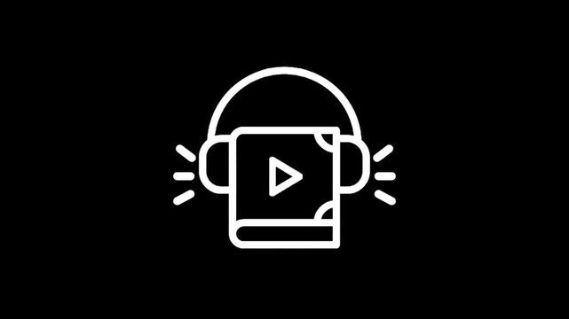 Audiobook icon with play button and headphones, representing digital learning and entertainment