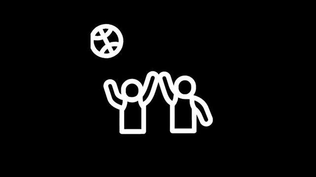 Two people giving a high five while playing basketball, simple line art icon