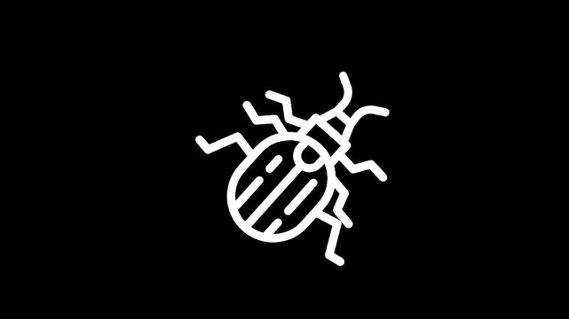 Stylized white line art of a beetle on a black background, representing a bug or insect