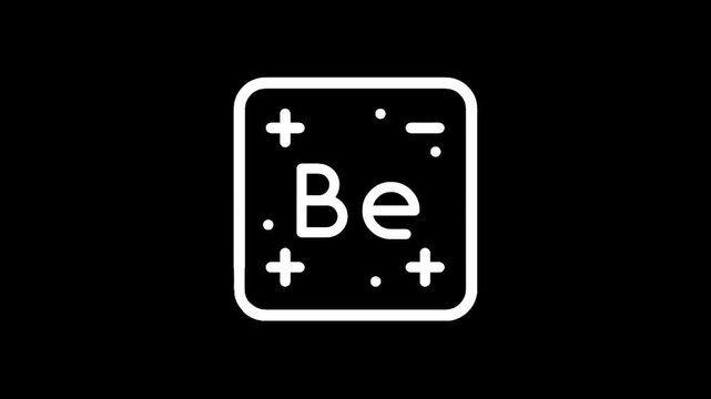 Simple white icon of the chemical element Beryllium on a black background