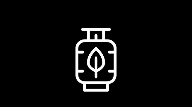 Green energy gas cylinder icon with leaf symbol representing sustainability and eco-friendly fuel sources
