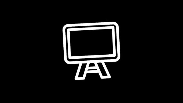 Simple white easel with blank blackboard icon on black background