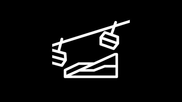 Minimalist white line art of a ski lift with cabins moving over a snowy slope