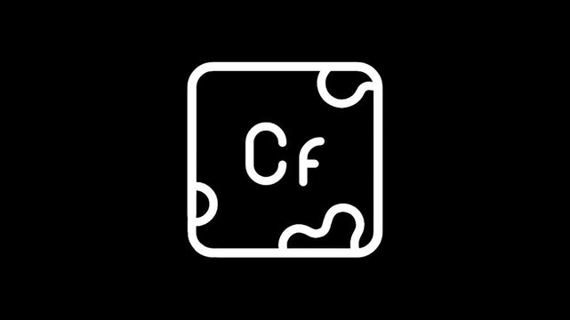 Periodic table element Californium symbol Cf with atomic number 98 and three dots