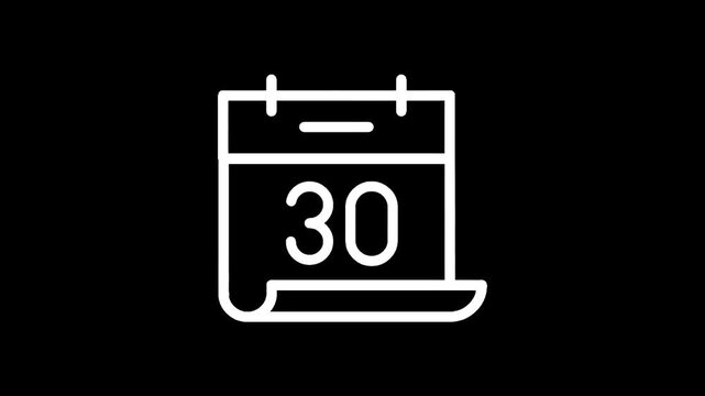 Simple calendar icon with the number 30 displayed on a black background