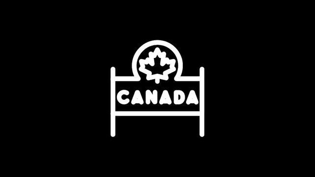 Iconic Canada sign with maple leaf symbol and country name in white outline on black