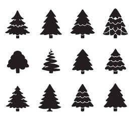 Obraz premium Set of black christmas tree icons on white background. Vector illustration. Holiday icons. Vector illustration