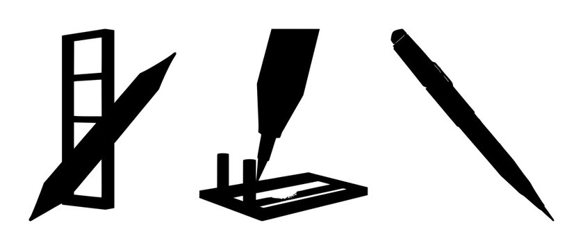 3D pen set with solid black silhouette design featuring innovative tool, additive manufacturing, rapid prototyping with modern technology and engineering