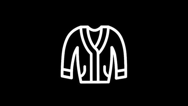 Simple white outline icon of a cardigan sweater on a black background