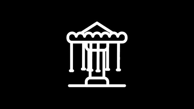 Simple white line art icon of a carousel on a black background