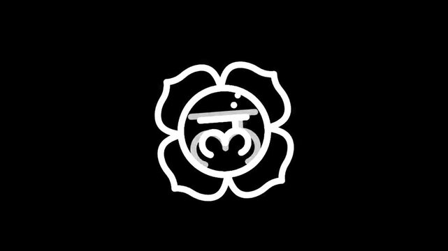 Root chakra symbol with Sanskrit letter Lam on black background, minimalist design