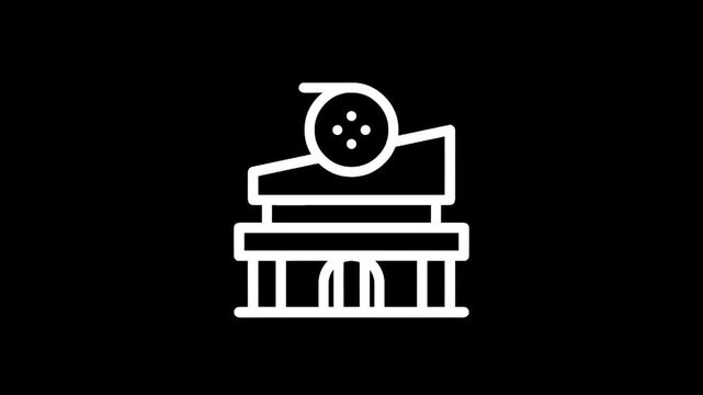 Stylized bowling alley building icon with a bowling ball on top