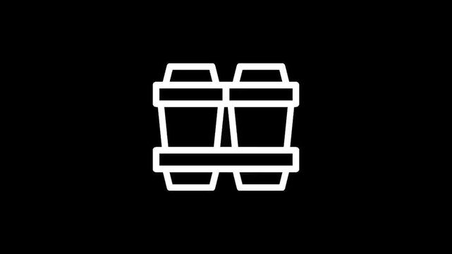 Simple line art icon of two coffee cups in a carrier on a black background