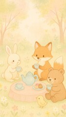 Fototapeta premium Adorable woodland tea party scene mobile wallpaper