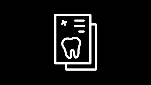 Dental record icon with tooth x-ray and medical chart on black background