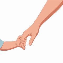 Tender moment of hand-holding between adult and child, symbolizing affection and love. Hand-holding conveys emotional connection and support in nurturing relationships, ideal for adoption themes.