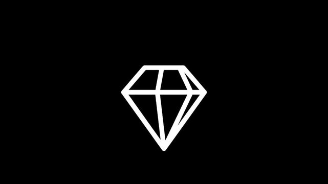 Simple white diamond icon sparkling on a black background, representing luxury and value
