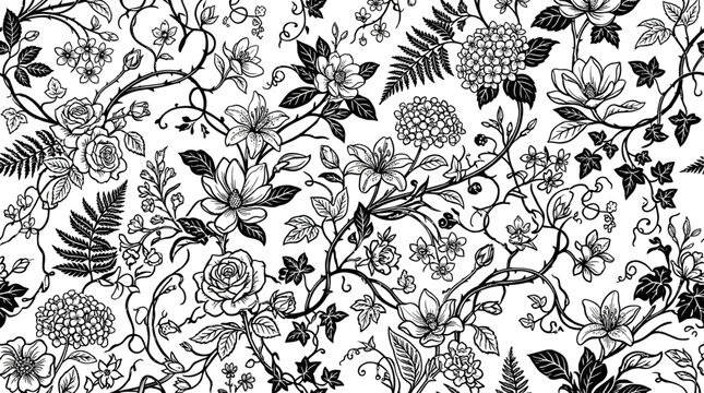 Black and white floral pattern design.