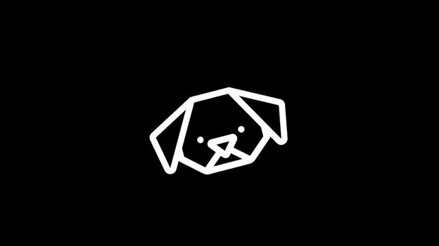 Minimalist geometric white dog head icon on a black background