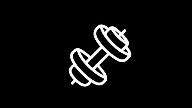 Simple white dumbbell icon on a black background, representing fitness and strength training