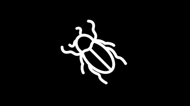 Simple white outline of a beetle on a black background, minimalist design