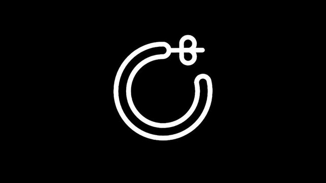 Simple white outline of a hoop earring with a post and backing on a black background