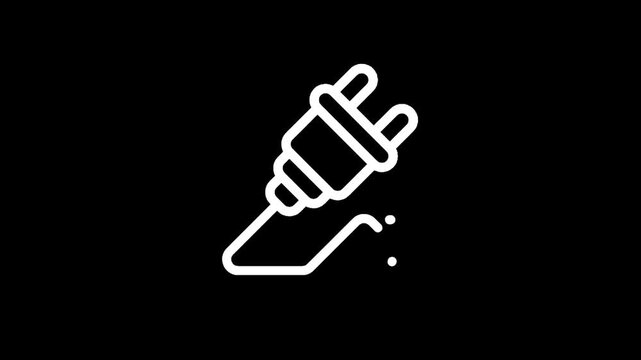 Simple white electrical plug icon with cord on a black background, representing connection