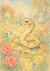 Obraz premium Serene snake in floral garden
