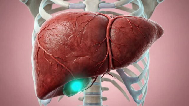 Human Liver Close Up Showing Gallstones And Bile Flow Blockage