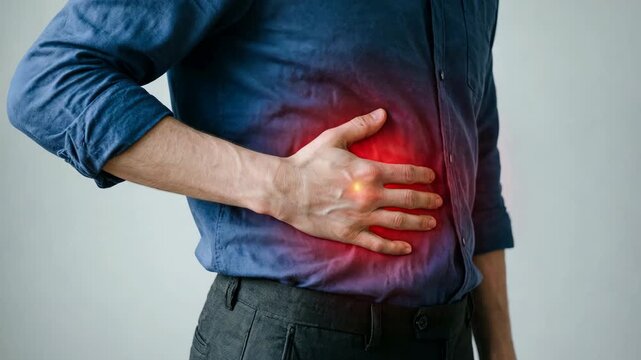 Person Holding Right Abdomen Showing Gallstones Pain Location