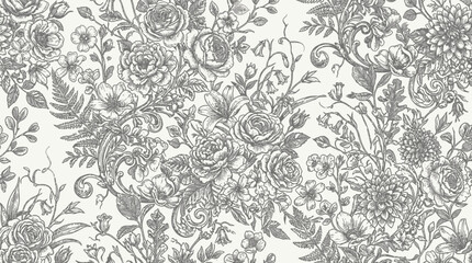 Fototapeta premium Detailed gray floral damask pattern.