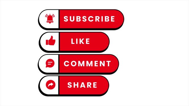 subscribe social buttons, youtube engagement overlay, like comment share animation, content creator interface, social media elements