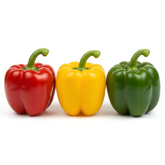 photography of three fresh bell peppers, vibrant red, yellow, and green.