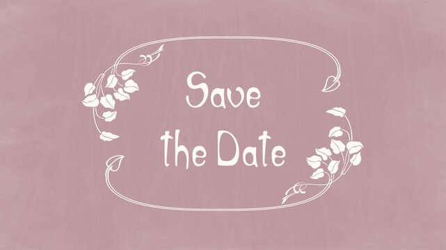 Save the Date &ndash; Art Nouveau Botanical Wedding Title on Rustic Dusty Pink Chalkboard