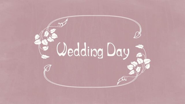 Wedding Day &ndash; Art Nouveau Botanical Wedding Title on Rustic Dusty Pink Chalkboard