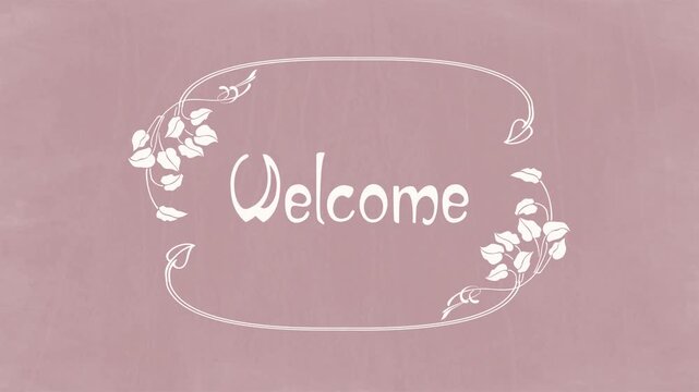 Welcome &ndash; Art Nouveau Botanical Wedding Title on Rustic Dusty Pink Chalkboard